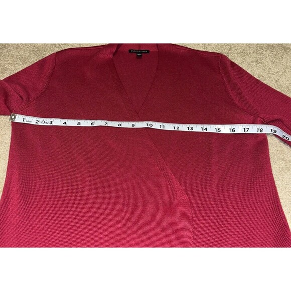 Eileen Fisher S/Petite Cardigan Medium Red Open Radish Tencel Silk Angle Front - Picture 9 of 14